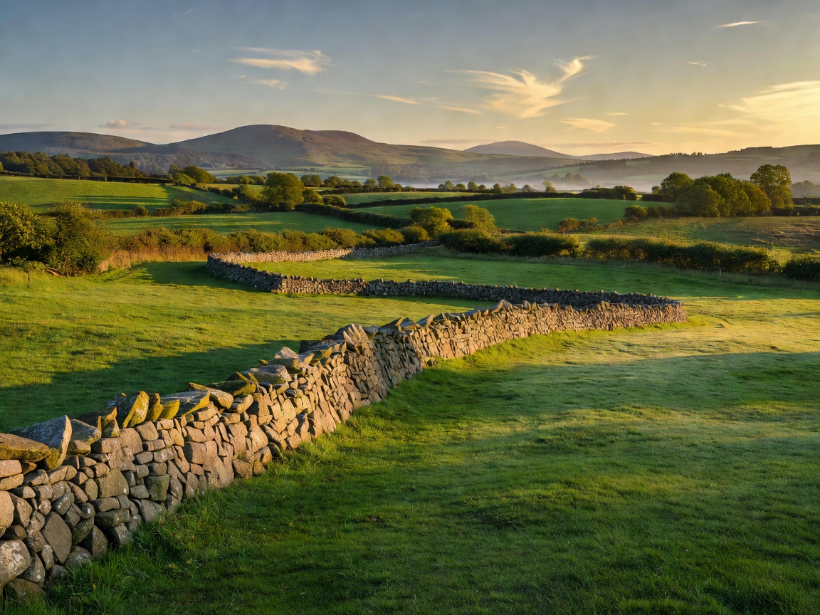 Authentic Irish countryside landscape with mature trees and natural grass