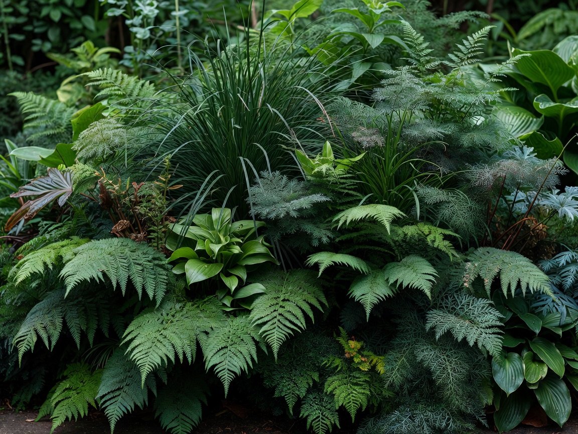 Deep planted garden border full of varied textures and foliage
