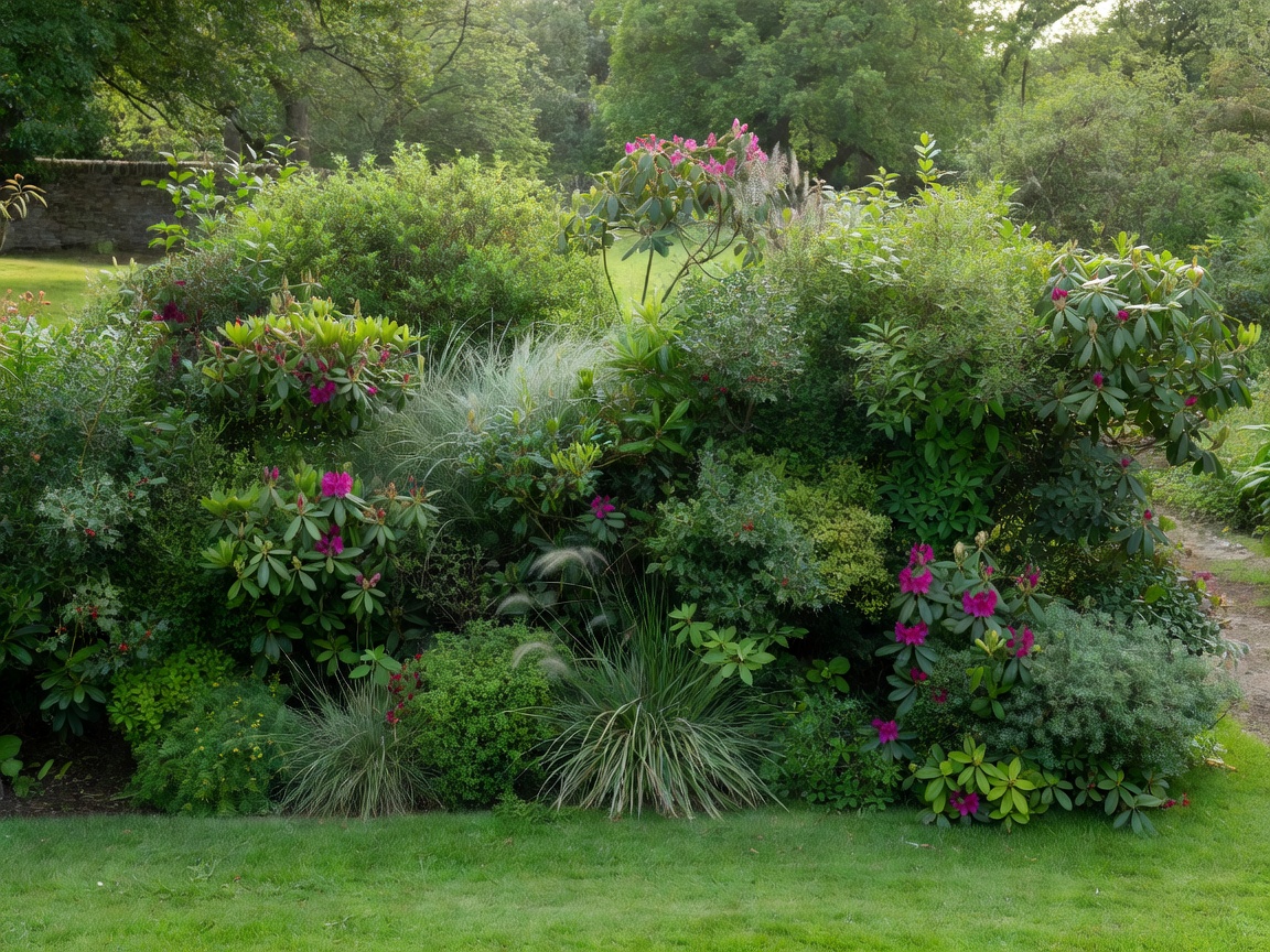 Mixed shrub border acting as a soft natural property boundary