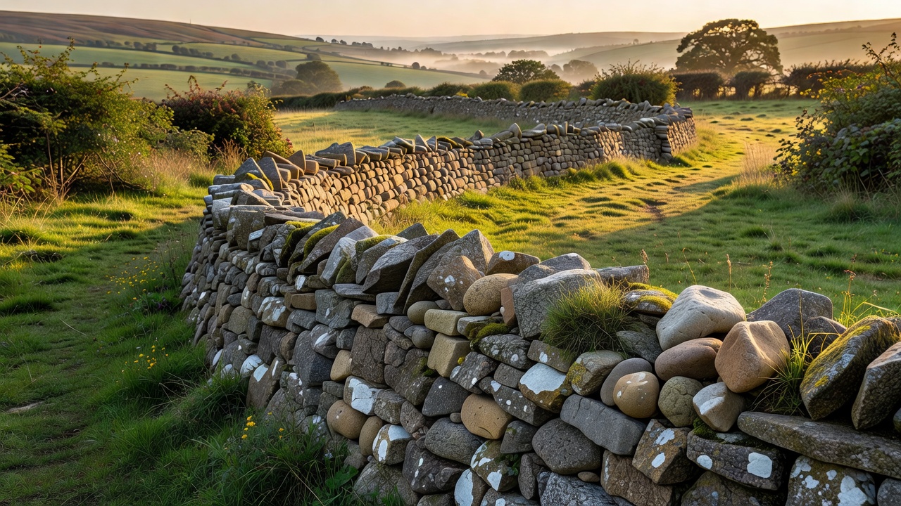 Natural dry stone walling in a countryside landscape