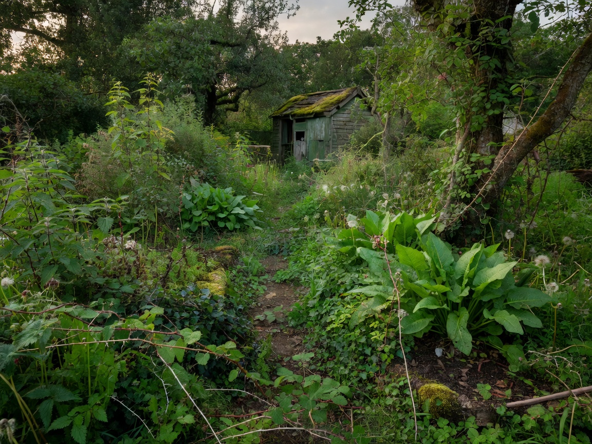 Overgrown countryside garden prior to clearance works